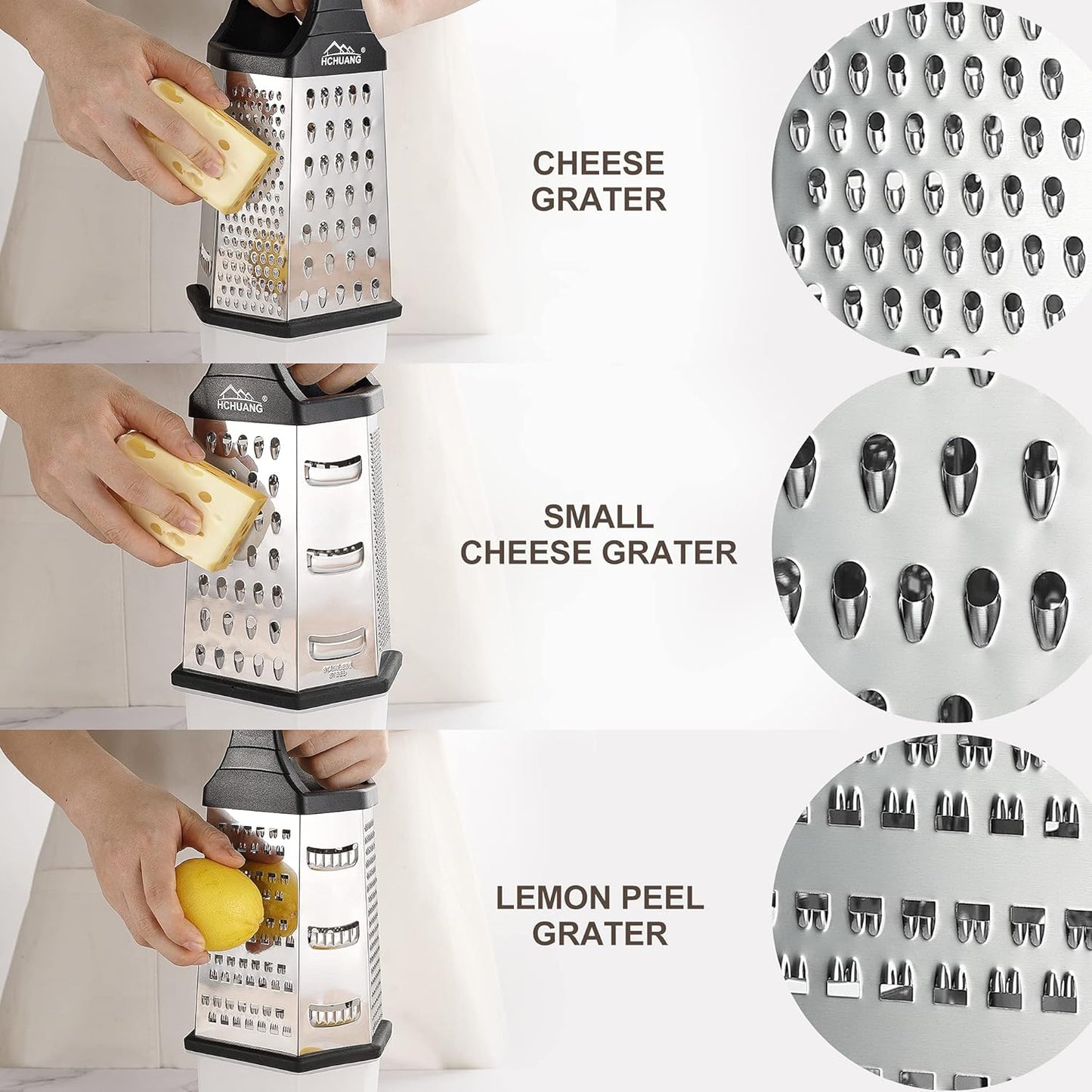 Professional Box Grater,Nonstick Coating Stainless Steel with 6 Sides - Vegetable Chopper, Kitchen Cutter, Shredder for Cheese & Vegetables (6-In-1)