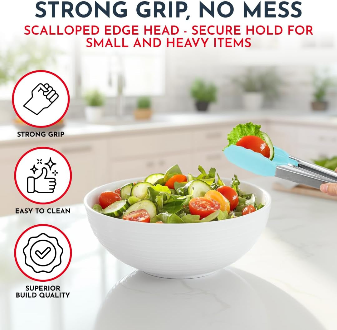 Kitchen Tongs for Cooking with Silicone Tips, Heat Resistant Tongs for Serving Food, 7-Inch, 9-Inch, 12-Inch Locking Silicone Tong, Set of 3 Salad Tong, Aqua Kitchen Utensils