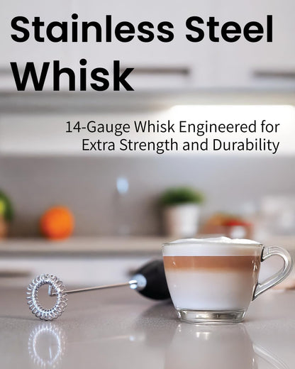 Milk Frother Wand & Electric Stirrer with Stand - Turbo Coffee & Milk Frother Handheld - Hand Held Coffee Mixer Wand & Cold Foam Maker for Frothy Cappuccinos, Lattes & Drink Mixes at Home (Black)