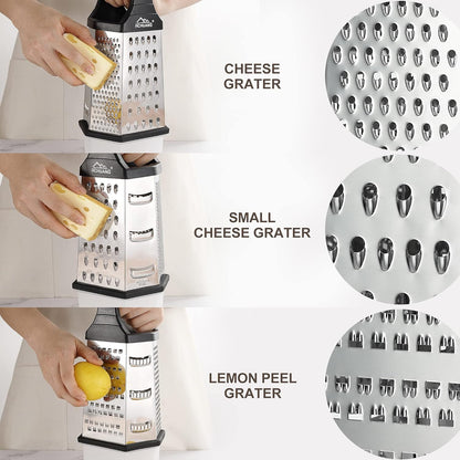 Professional Box Grater,Nonstick Coating Stainless Steel with 6 Sides - Vegetable Chopper, Kitchen Cutter, Shredder for Cheese & Vegetables (6-In-1)