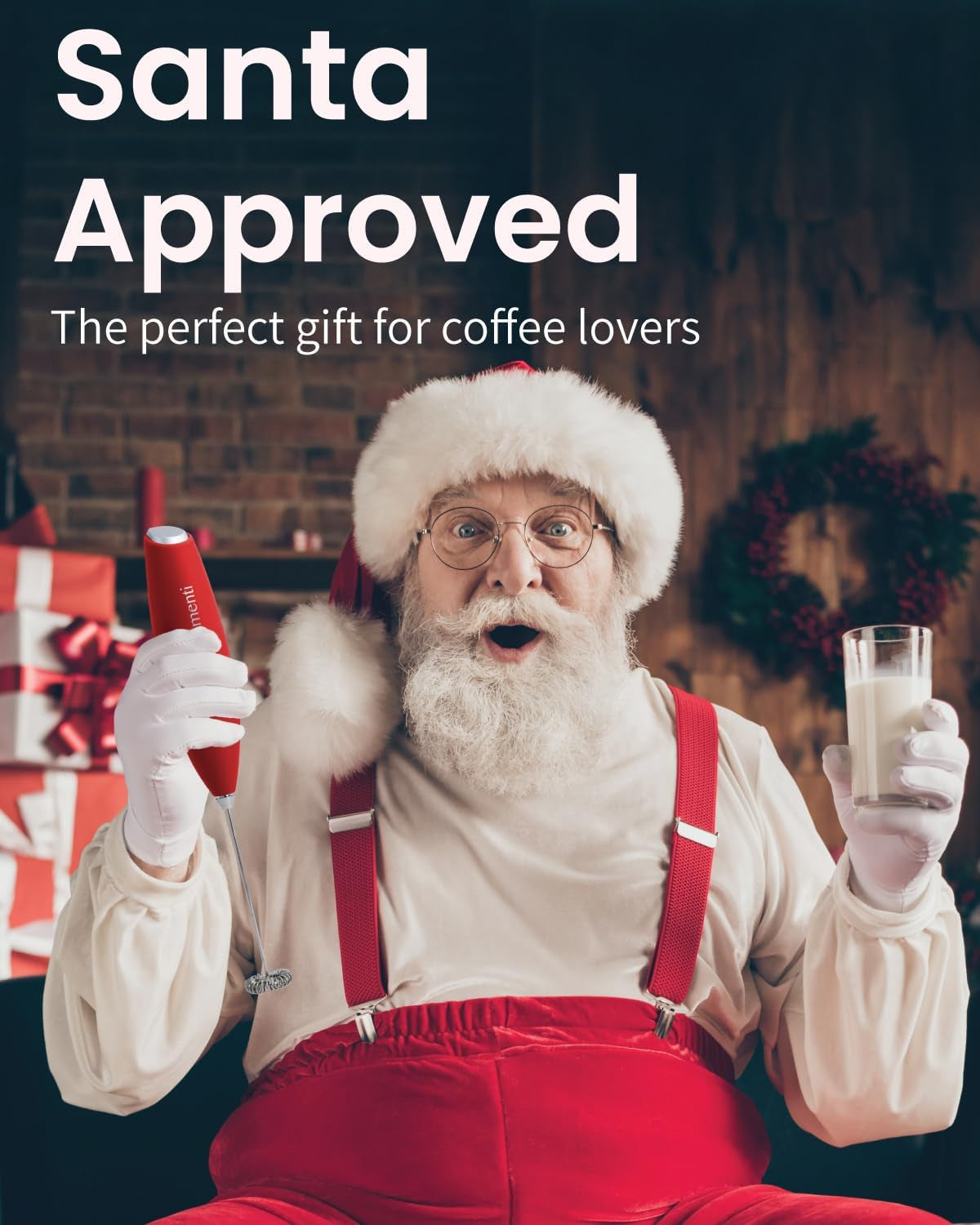 Milk Frother Wand & Electric Stirrer with Stand - Turbo Coffee & Milk Frother Handheld - Hand Held Coffee Mixer Wand & Cold Foam Maker for Frothy Cappuccinos, Lattes & Drink Mixes at Home (Black)