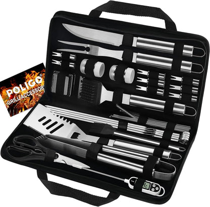 29 PCS BBQ Grill Accessories Stainless Steel BBQ Tools Grilling Tools Set with Storage Bag for Fathers Day Dads Birthday Presents - Camping Grill Utensils Set Ideal Grilling Gifts for Men Women