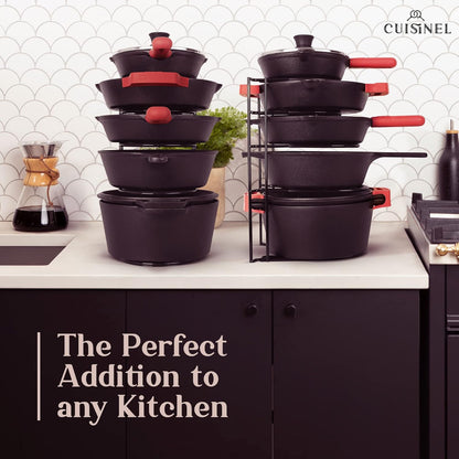 Pan Organizer - 2-PACK of Silicone-Coated Non-Slip 15" Heavy Duty Skillet Rack - Kitchen Counter/Cabinet Organization Storage - Holder for Cookie Sheet, Cutting Board, Cast Iron Cookware, Dish Stand