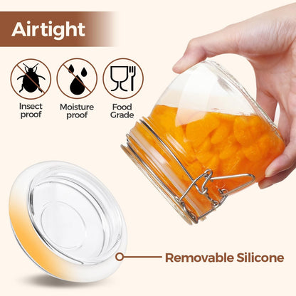 Airtight Glass Jars with Lids 17Oz Small Food Storage Container Set of 6 - Airtight Canister with Clear Preserving Seal Wire Clip Fastening for Kitchen Canning Pickling Mason Jars