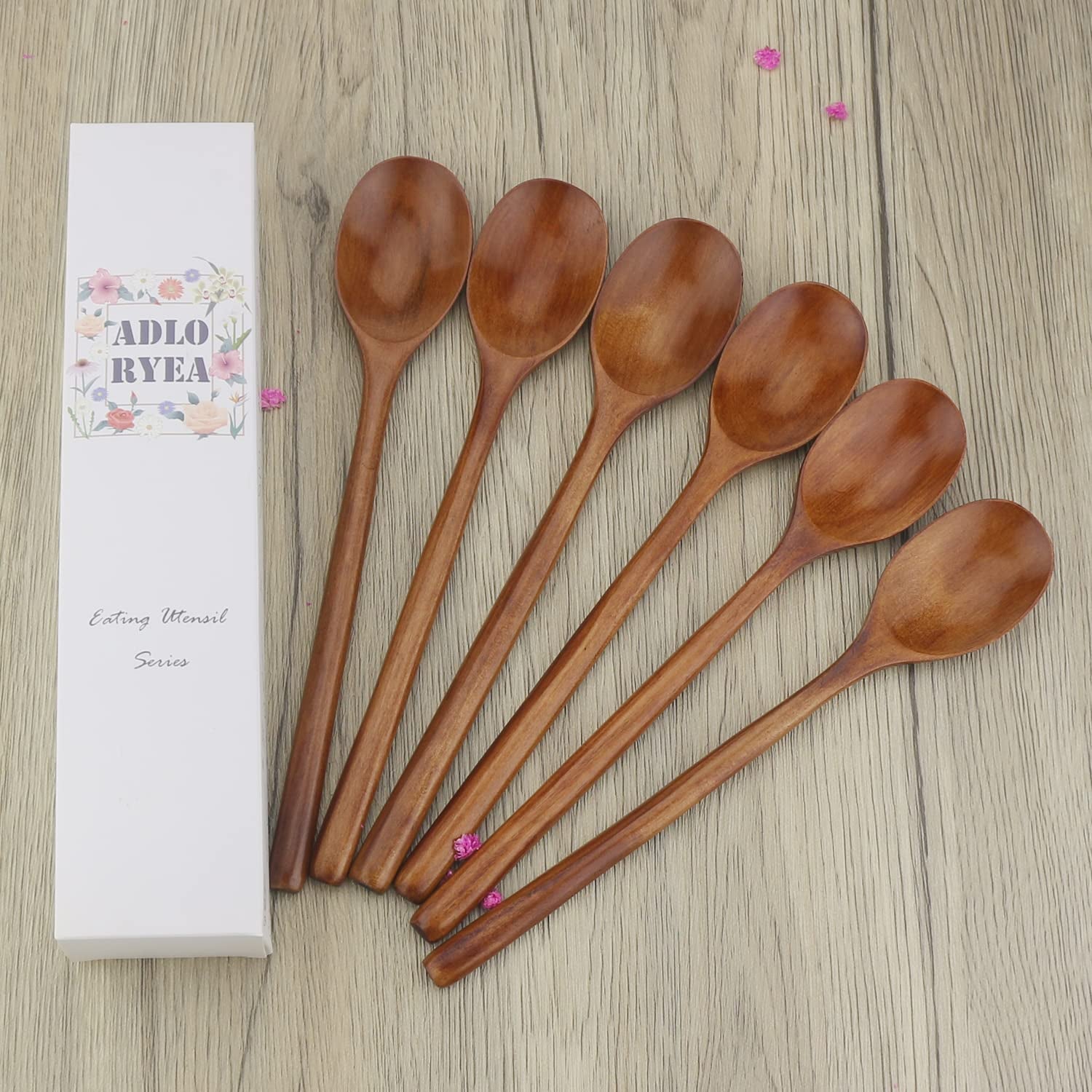Wooden Spoons, 6 Pieces 9 Inch Wood Soup Spoons for Eating Mixing Stirring, Wood Spoon with Japanese Style Kitchen Utensil