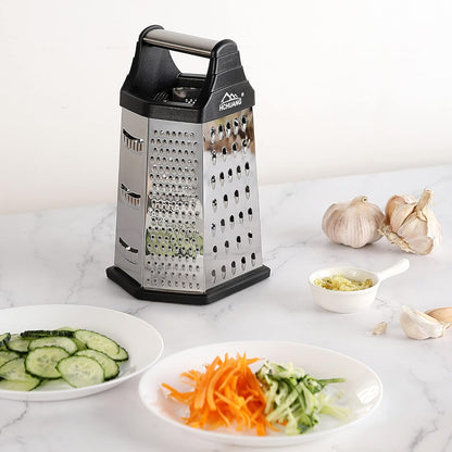 Professional Box Grater,Nonstick Coating Stainless Steel with 6 Sides - Vegetable Chopper, Kitchen Cutter, Shredder for Cheese & Vegetables (6-In-1)