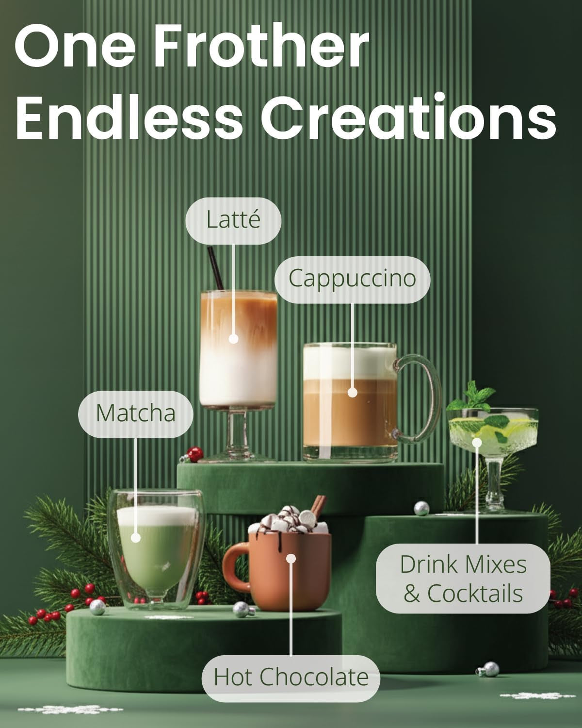 Milk Frother Wand & Electric Stirrer with Stand - Turbo Coffee & Milk Frother Handheld - Hand Held Coffee Mixer Wand & Cold Foam Maker for Frothy Cappuccinos, Lattes & Drink Mixes at Home (Black)