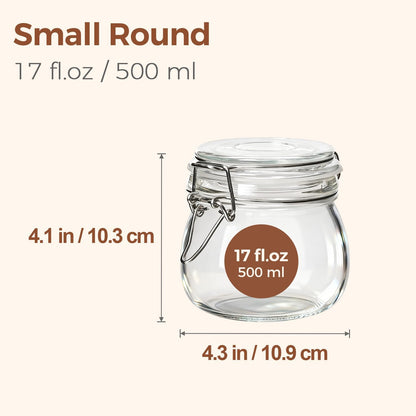 Airtight Glass Jars with Lids 17Oz Small Food Storage Container Set of 6 - Airtight Canister with Clear Preserving Seal Wire Clip Fastening for Kitchen Canning Pickling Mason Jars